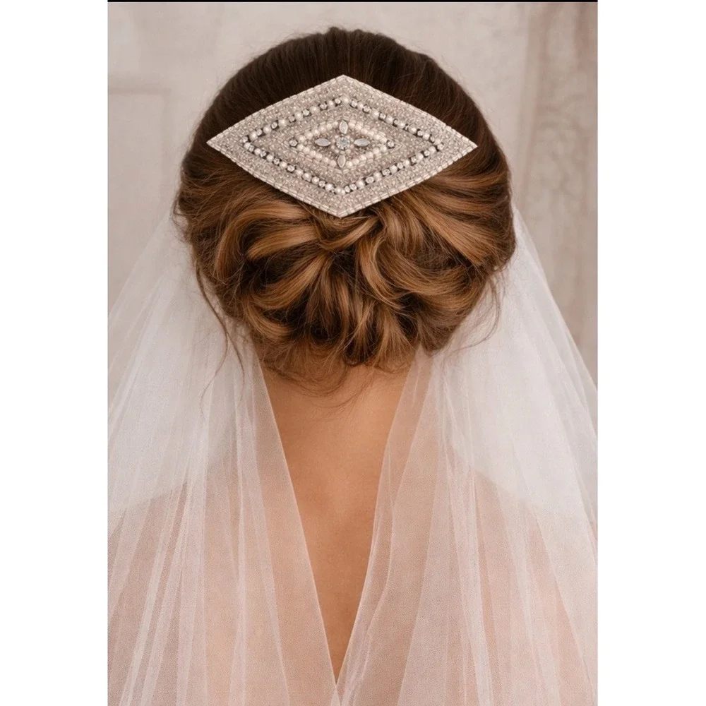 Art Deco Bridal‎ Hair Comb Crystal Pearl Beaded Wedding Headpiece Vintage 5.5